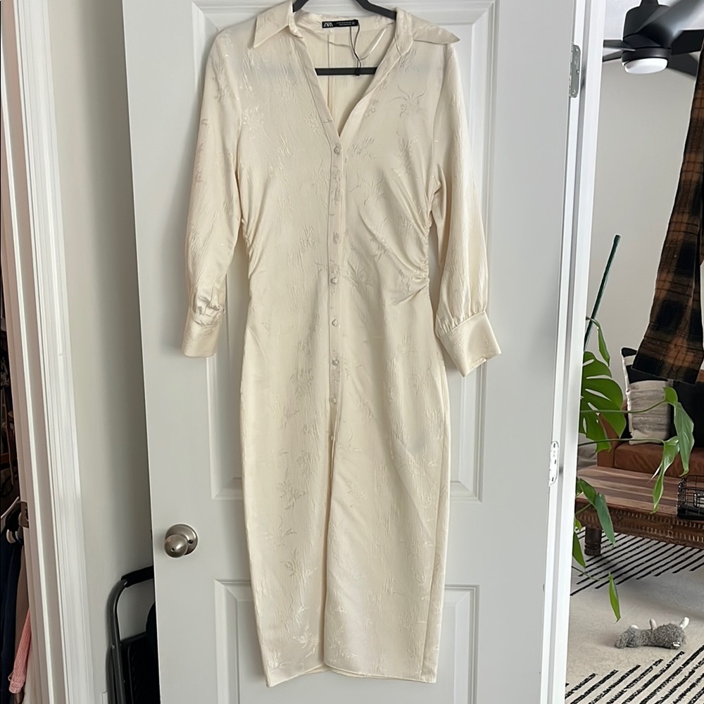 Zara Cream Long Sleeve Dress